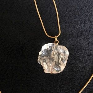 Vintage Gold Tone Clear Rock Necklace